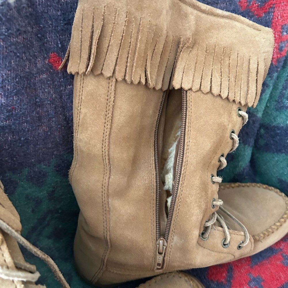 L.L. Bean Tan Lace Up Fringe Boots - Picture 6 of 7